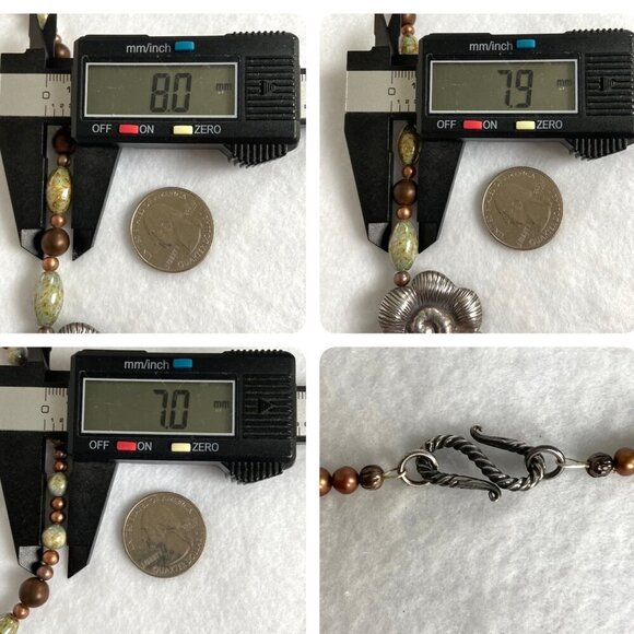 Sterling Silver 925 Floral Flower Bronze Green Glass Beaded Necklace 19.5" - Picture 10 of 16